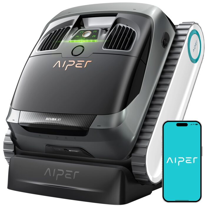AIPER Scuba X1 Poolroboter, WavePath 3.0 Navigation, mit verbesserter Akkuleistung und bis zu 25.200 L/h Saugkraft, horizontale Wasserlinienreinigung, poolsauger akku Ideal für Pools bis zu 200㎡
