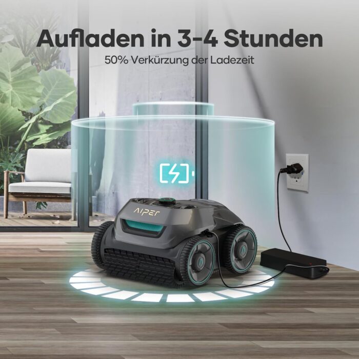 AIPER Poolroboter Boden und Wand, Quad-Motorensystem, WavePath Navigationstechnologie, 3 Reinigungsmodi, Wandklettern, Poolsauger Akku Kabellos, Poolroboter Ideal für Pool bis zu 150㎡