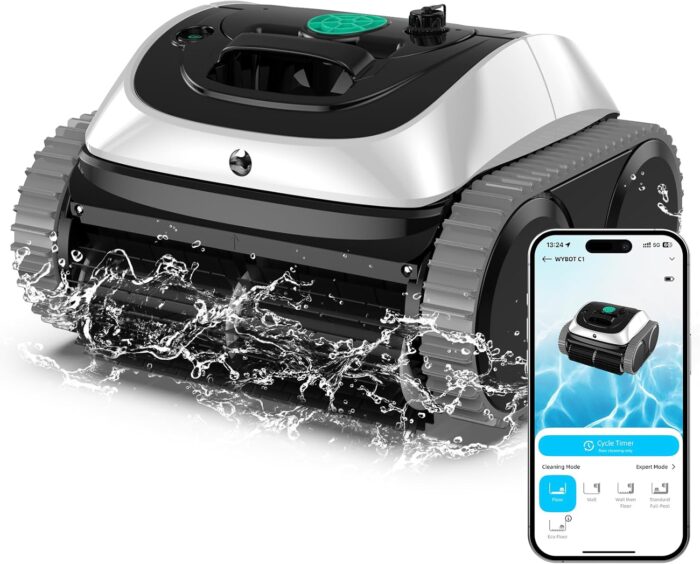 WYBOT C1 Poolroboter mit Akku, 150 Min. Kabellos Poolsauger Poolroboter Boden und Wand, Poolreiniger mit intelligenter Routenplanung, vollautomatische Boden-, Wasserlinien- & Wandreinigung, bis 150 ㎡