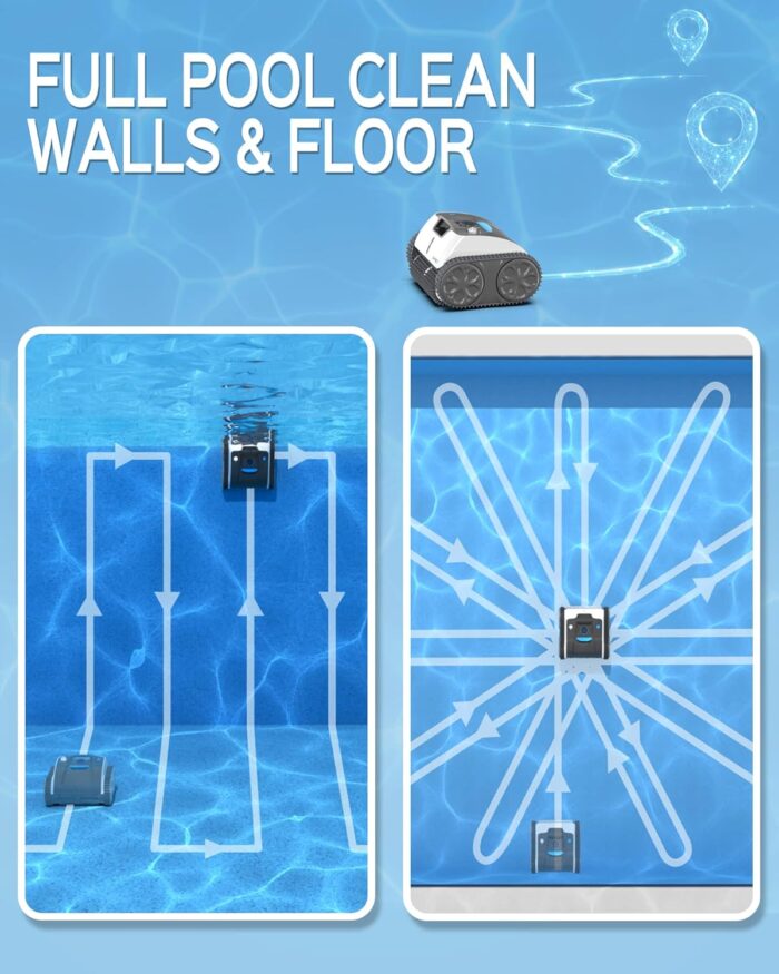 WYBOT Poolroboter Akku für 110 Mins, Vollautomatisch Poolreiniger, Wasserlinie, Wandreinigung, Poolsauger mit Navigation & Routenplanung, für Pools über oder im Boden bis zu 120 ㎡