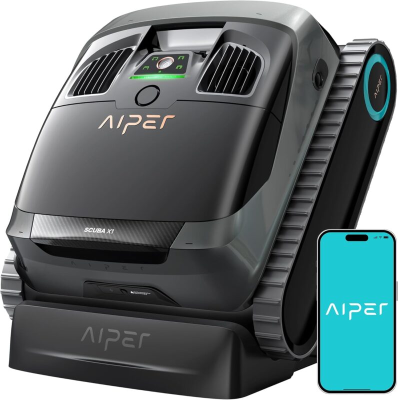 AIPER Scuba X1 Poolroboter, WavePath 3.0 Navigation, mit verbesserter Akkuleistung und bis zu 25.200 L/h Saugkraft, horizontale Wasserlinienreinigung, poolsauger akku Ideal für Pools bis zu 200㎡