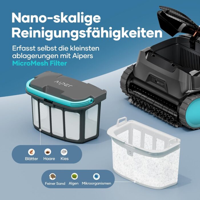AIPER Scuba X1 Poolroboter mit App, 25200 LPH Mühelose Sauberkeit mit Doppel-Auslass, 3 μm Ultra-Feinfiltersystem, Horizontale Wasserlinienreinigung, Poolsauger Akku Ideal für Eingelassene Pools
