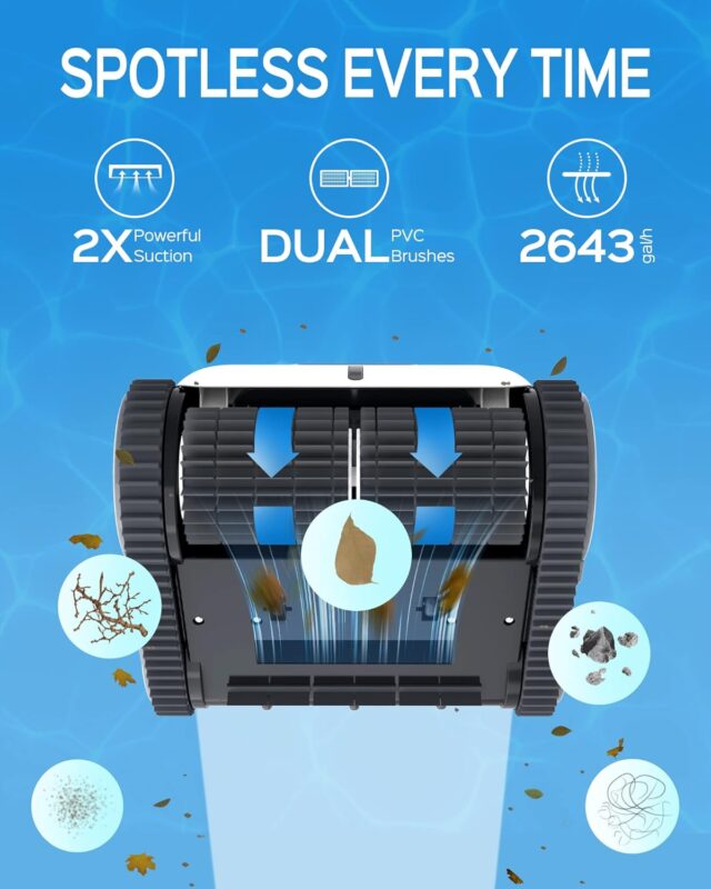 WYBOT Poolroboter Akku für 110 Mins, Vollautomatisch Poolreiniger, Wasserlinie, Wandreinigung, Poolsauger mit Navigation & Routenplanung, für Pools über oder im Boden bis zu 120 ㎡