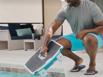 Dolphin Skimmi Solar Pool Skimmer Bluetooth, Reinigung der Wasseroberfläche mit intelligenten Sensoren, Solaraufladung, Pool Roboter Akku Solarbetriebener, App-Steuerung