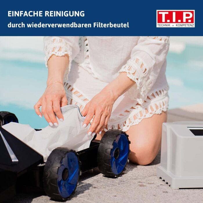 T.I.P. Pool Roboter - Bodensauger (50 m³ Beckengröße, 18.000 l/h Fördermenge, Bodenreinigung, Wasserjet-Düsen, unabhängig, vollautomatisch, Unterschiedliche Reinigungsmodi) Sweeper 18000, 30454