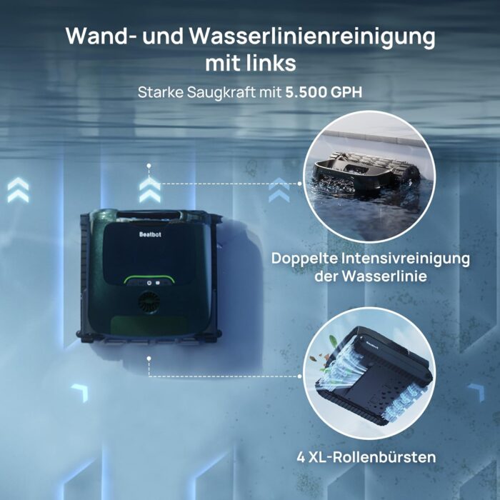 Beatbot AquaSense 2 Pro Poolroboter, Poolsauger Design für Reinigung Boden, Wand, Oberflächen und klärt Wasser, Schwebt nach Reinigung auf Wasseroberfläche, smarte Navigation, Pools bis zu 360 m²