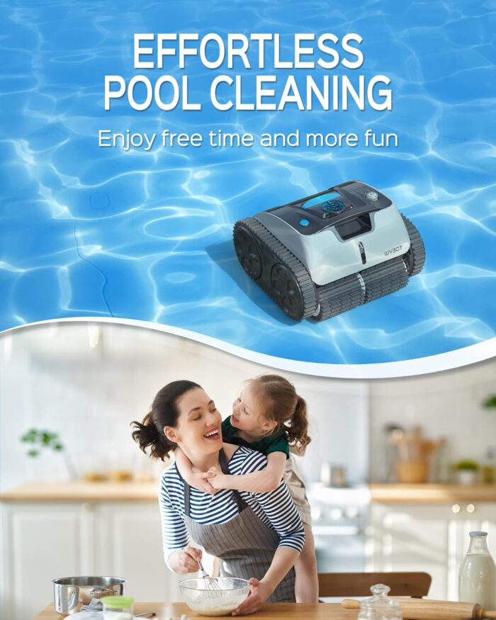 WYBOT Poolroboter Akku für 110 Mins, Vollautomatisch Poolreiniger, Wasserlinie, Wandreinigung, Poolsauger mit Navigation & Routenplanung, für Pools über oder im Boden bis zu 120 ㎡