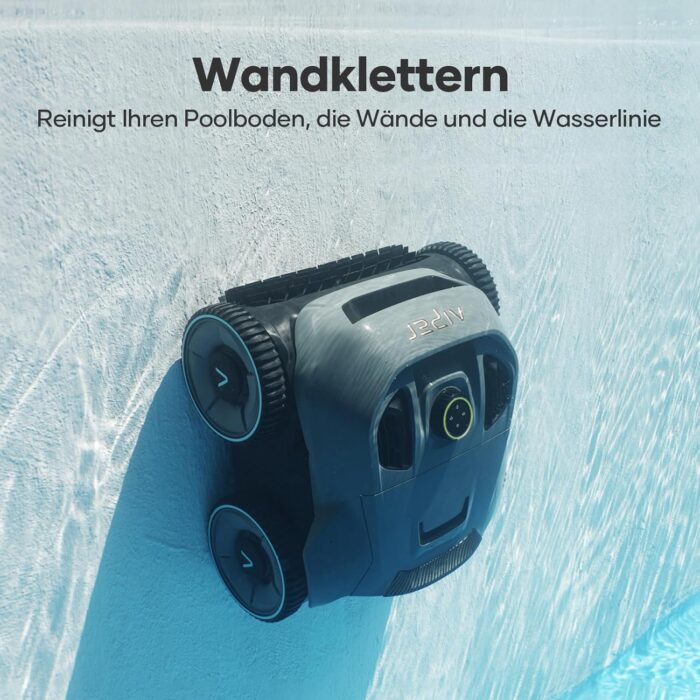 AIPER Poolroboter Boden und Wand, Quad-Motorensystem, WavePath Navigationstechnologie, 3 Reinigungsmodi, Wandklettern, Poolsauger Akku Kabellos, Poolroboter Ideal für Pool bis zu 150㎡