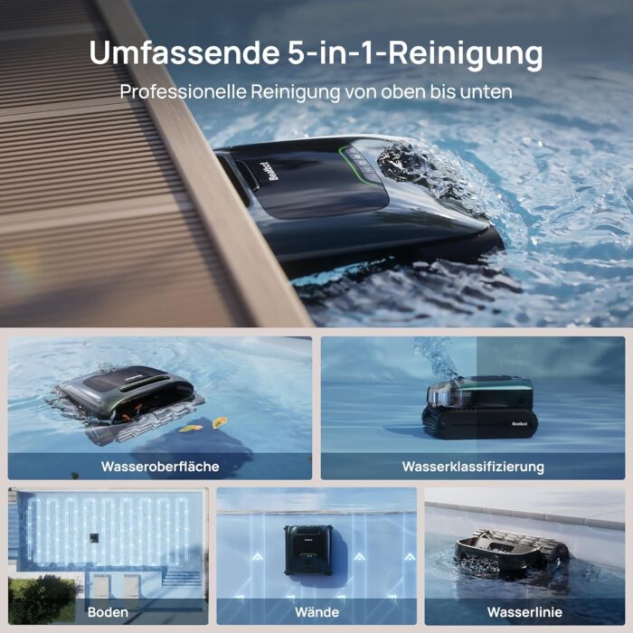 Beatbot AquaSense 2 Pro Poolroboter, Poolsauger Design für Reinigung Boden, Wand, Oberflächen und klärt Wasser, Schwebt nach Reinigung auf Wasseroberfläche, smarte Navigation, Pools bis zu 360 m²