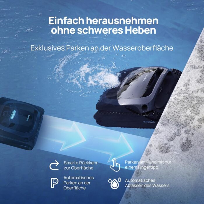 Beatbot AquaSense 2 Poolroboter, Akku Poolsauger mit Oberflächen-Parkfunktion, Poolreiniger Boden und Wand, Doppelte Reinigung der Wasserlinie, für Pools bis zu 300 m², Mitternachtblau