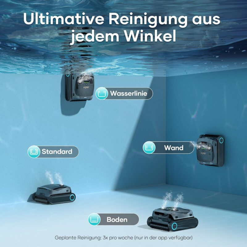 AIPER Scuba X1 Upgraded Poolroboter, 25200 LPH Hochleistungs-Saugsystem, Poolroboter Akku Wand und Boden mit Horizontale Wasserlinienreinigung, 180 Min Laufzeit Pool Roboter für Pools bis zu 200㎡