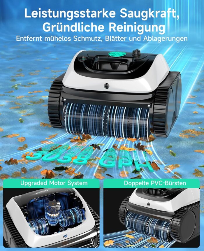 WYBOT C1 Poolroboter mit Akku, 150 Min. Kabellos Poolsauger Poolroboter Boden und Wand, Poolreiniger mit intelligenter Routenplanung, vollautomatische Boden-, Wasserlinien- & Wandreinigung, bis 150 ㎡