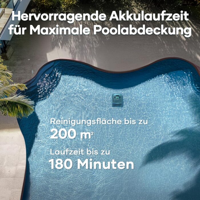 AIPER Scuba X1 Upgraded Poolroboter, 25200 LPH Hochleistungs-Saugsystem, Poolroboter Akku Wand und Boden mit Horizontale Wasserlinienreinigung, 180 Min Laufzeit Pool Roboter für Pools bis zu 200㎡