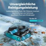 AIPER Scuba X1 Poolroboter mit App, 25200 LPH Mühelose Sauberkeit mit Doppel-Auslass, 3 μm Ultra-Feinfiltersystem, Horizontale Wasserlinienreinigung, Poolsauger Akku Ideal für Eingelassene Pools