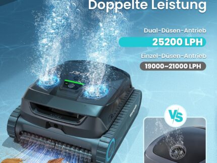 AIPER Scuba X1 Poolroboter, WavePath 3.0 Navigation, mit verbesserter Akkuleistung und bis zu 25.200 L/h Saugkraft, horizontale Wasserlinienreinigung, poolsauger akku Ideal für Pools bis zu 200㎡