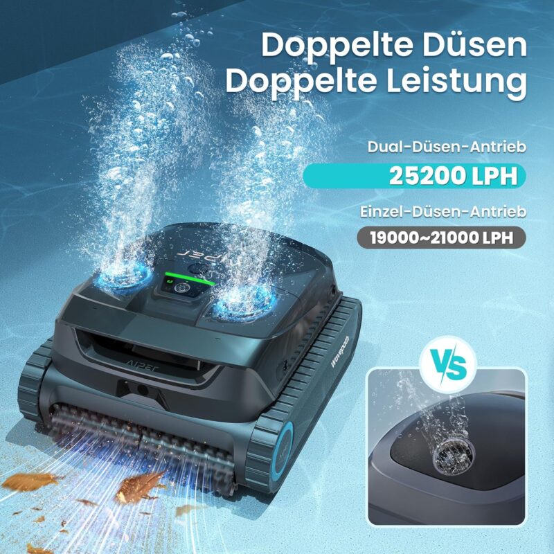 AIPER Scuba X1 Poolroboter, WavePath 3.0 Navigation, mit verbesserter Akkuleistung und bis zu 25.200 L/h Saugkraft, horizontale Wasserlinienreinigung, poolsauger akku Ideal für Pools bis zu 200㎡