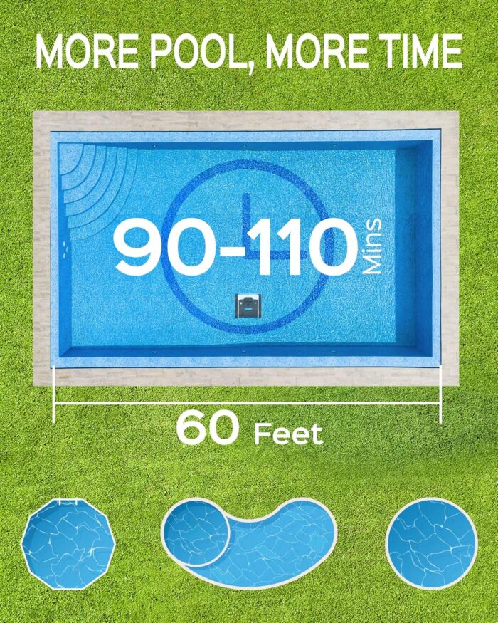 WYBOT Poolroboter Akku für 110 Mins, Vollautomatisch Poolreiniger, Wasserlinie, Wandreinigung, Poolsauger mit Navigation & Routenplanung, für Pools über oder im Boden bis zu 120 ㎡